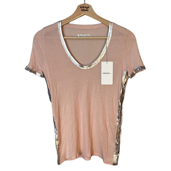 NWT Zadig & Voltaire Tino Foil Top in Blush Pink Size XS - Picture 2 of 13
